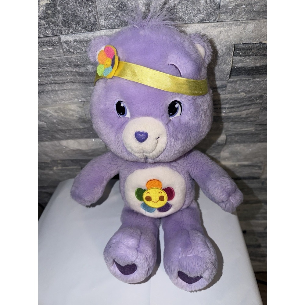 Care Bears HARMONY BEAR Purple 15" Plush w/ Yellow Floral Headband Flower Belly